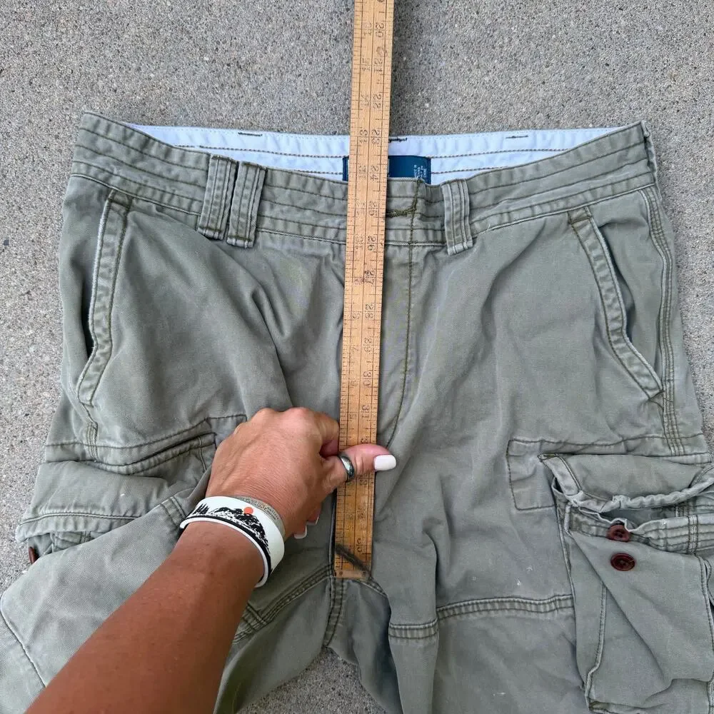 Y2K Polo Ralph Lauren Khaki Tan Olive Paratrooper Cargo Shorts Size 34