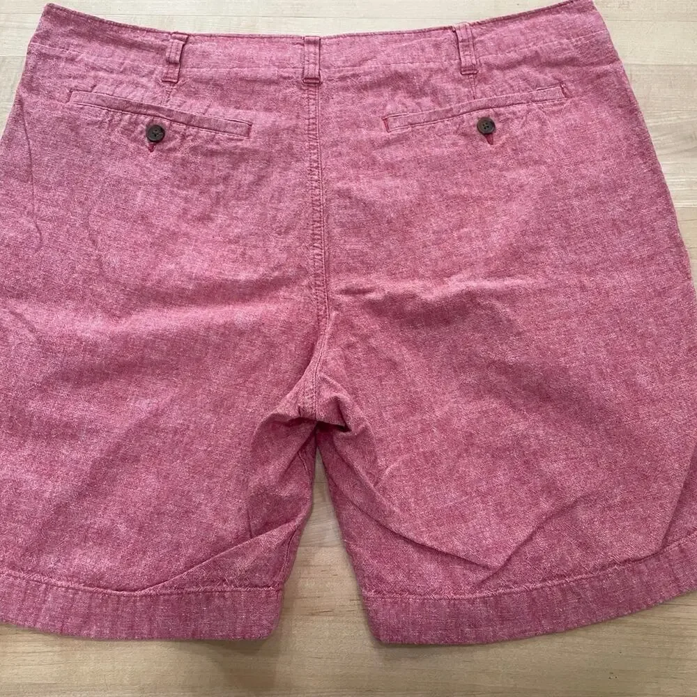 J. Crew Factory Gramercy Shorts Mens 38 Red Cotton Linen Blend Chambray Heather