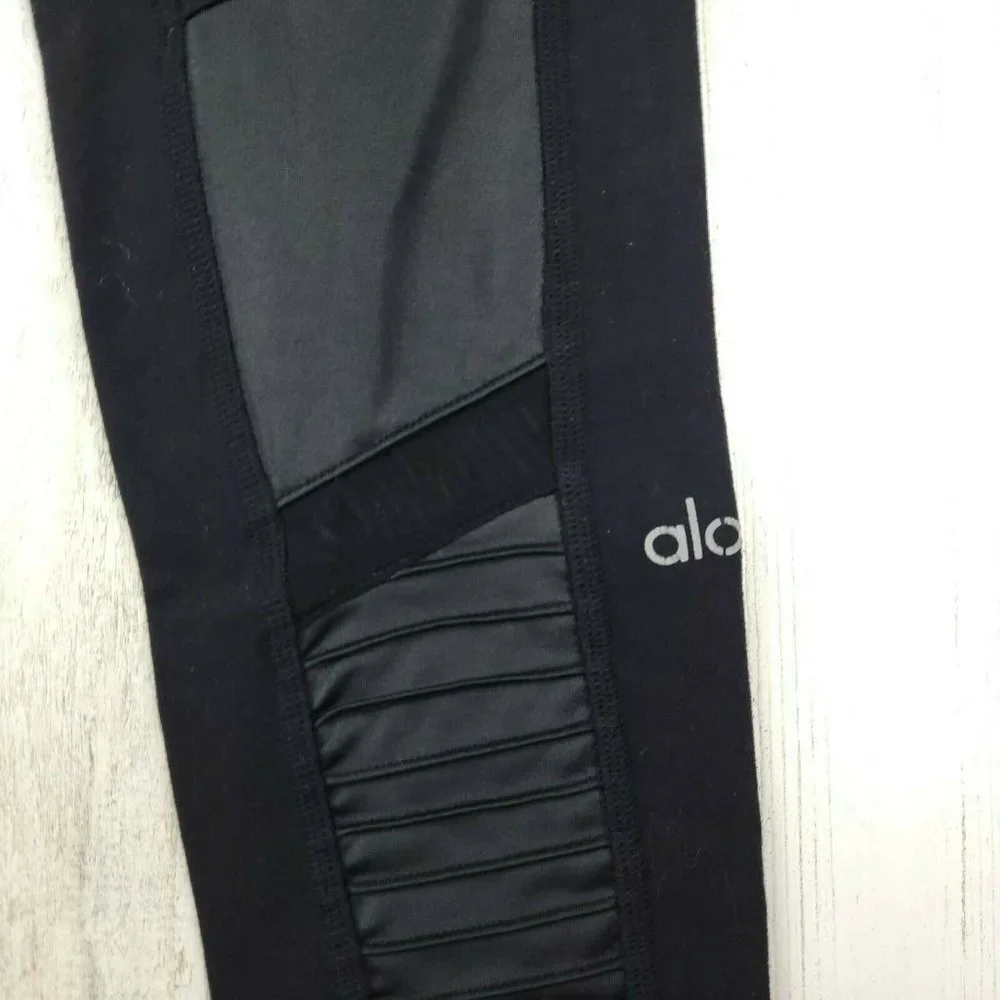 Alo Yoga Moto Leggings Black Mesh High Waist Compression Yoga Pants XS 27”