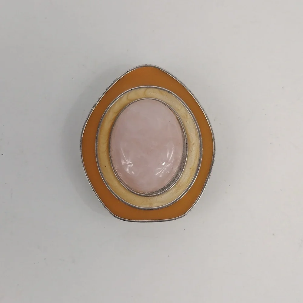 Vintage CS for Avon Rose Quartz and Enamel Brooch