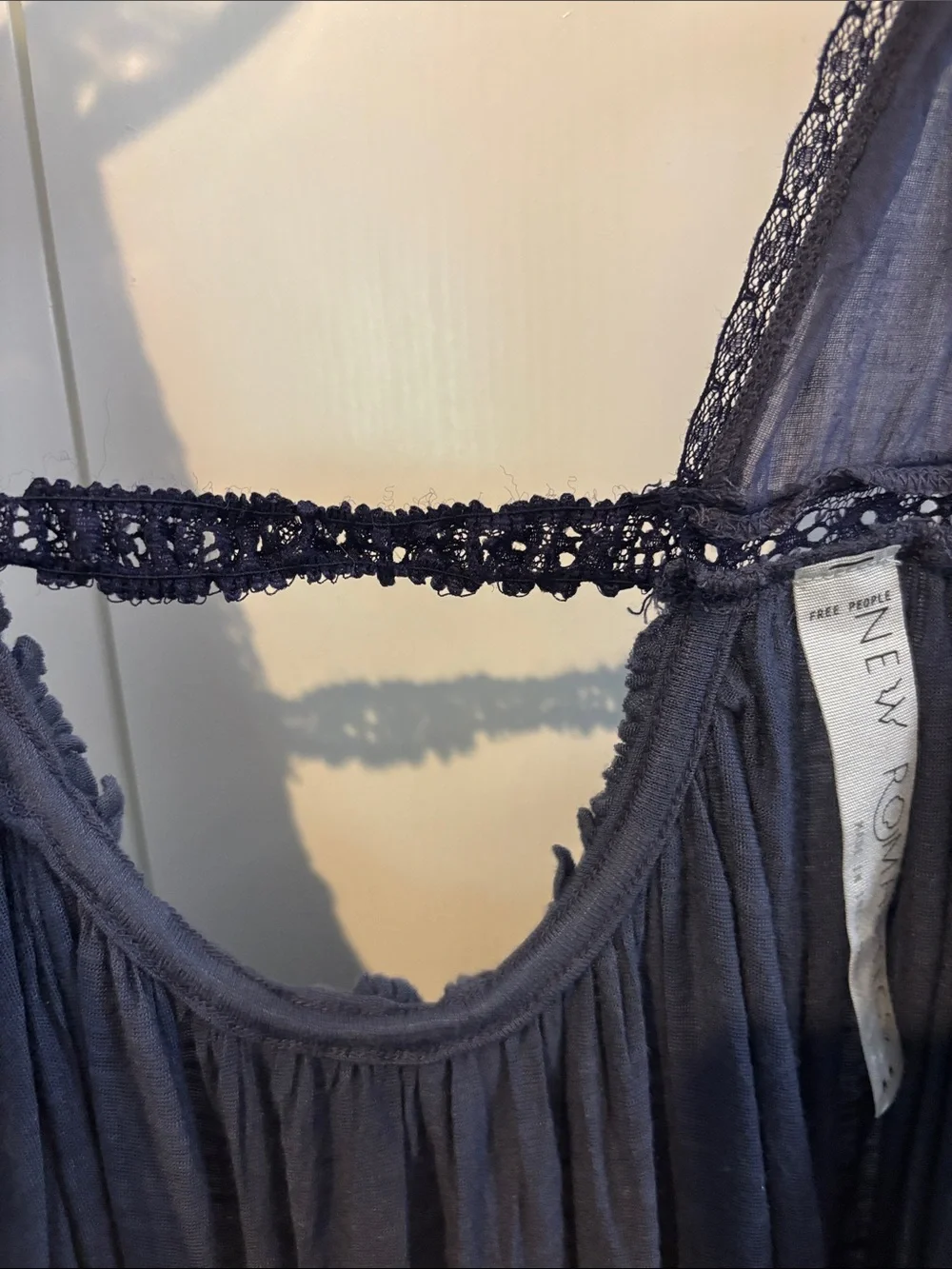 Free People Navy Mesh & Lace Embroidered Tank