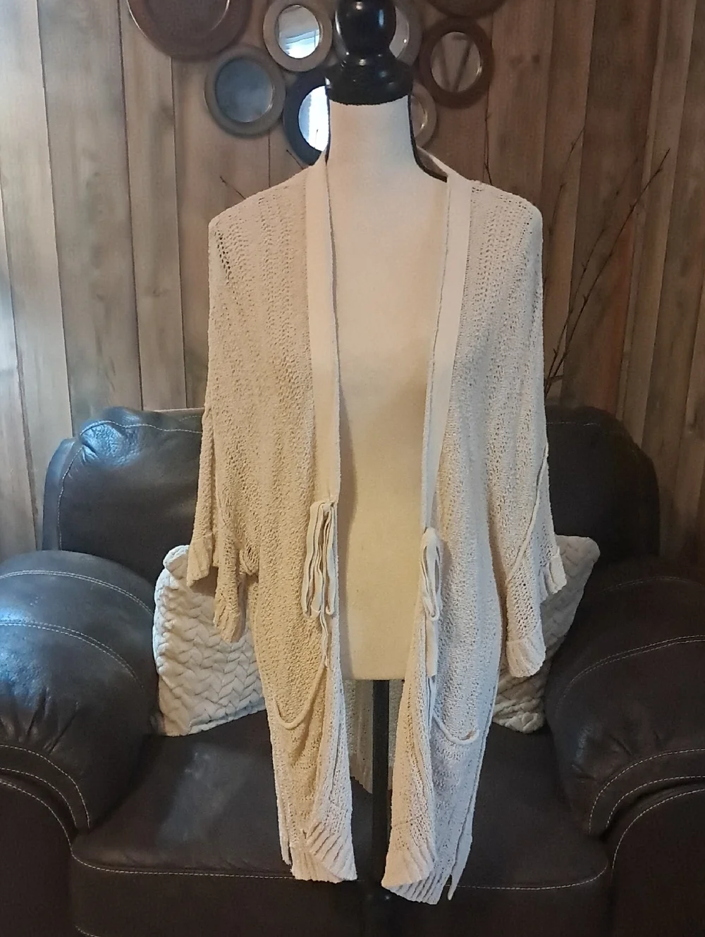 Free People Oversized Beach House Brunch Open Knit Tie Front Cardigan Sweater