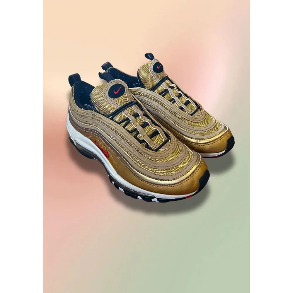 Nike Air Max 97 GS Metallic Gold University Red Black 918890-700 Youth Size 4Y