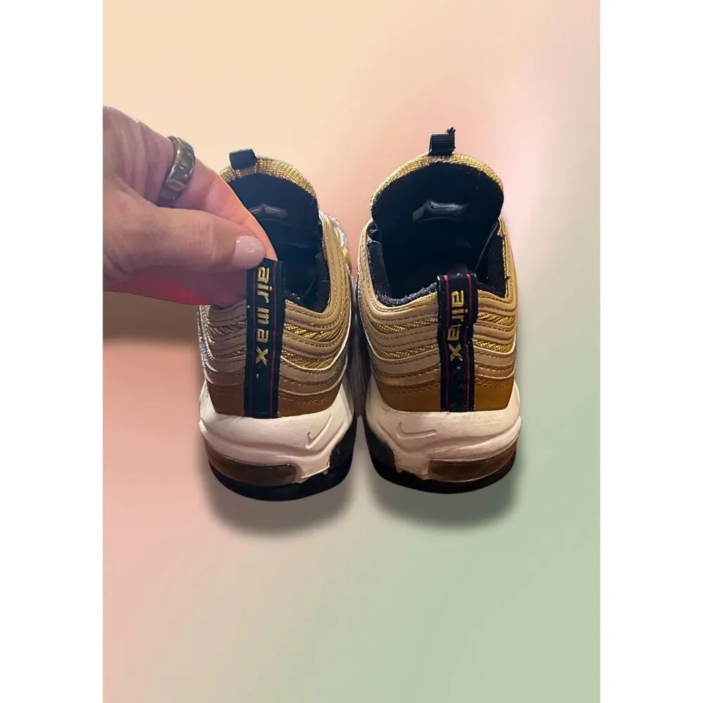 Nike Air Max 97 GS Metallic Gold University Red Black 918890-700 Youth Size 4Y