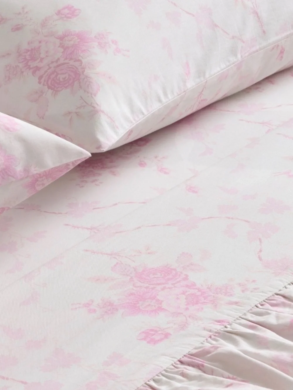 LoveShackFancy (2) Pink and White La Vie en Rose Floral Ruffle KING Pillowcases