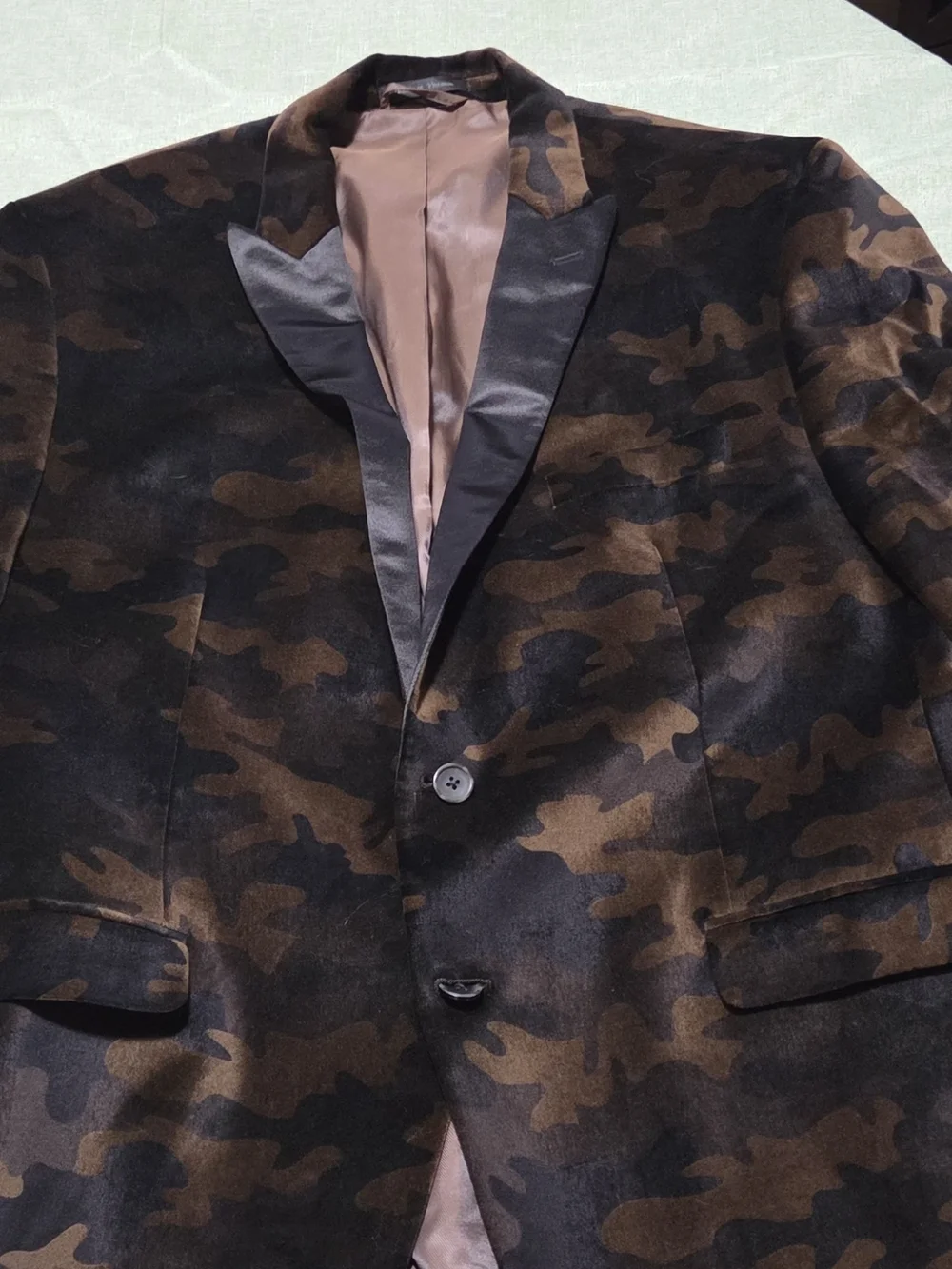 Camo Satin Lapel Blazer in Brown and Black