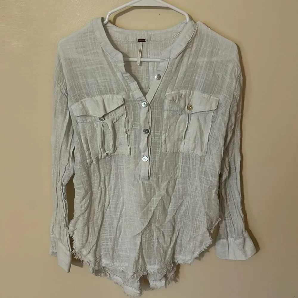 Free People Talk to Me Henley Button Shirt Raw Hem small