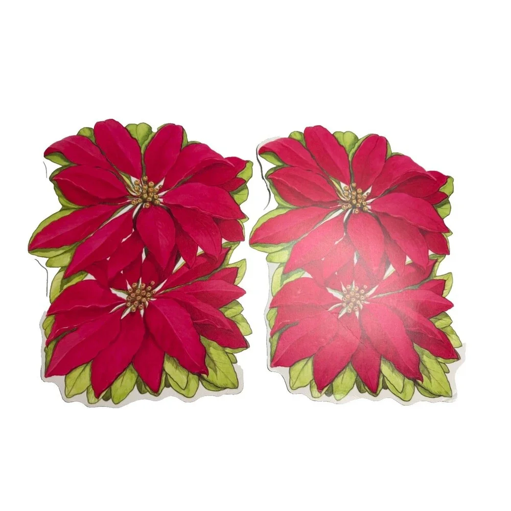 Vintage Eureka USA Poinsettia Die-Cuts Holiday Wall Decor - Set of 2