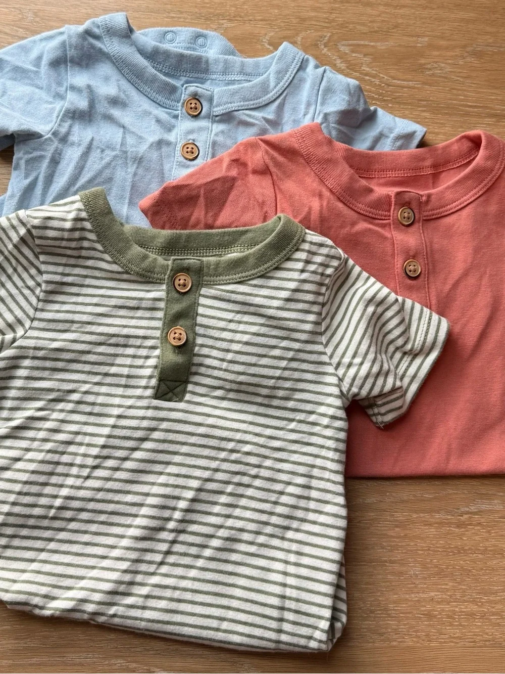 Cat & Jack Kids Short Sleeve Henley Shirt Set - Blue, Coral & Olive Stripe