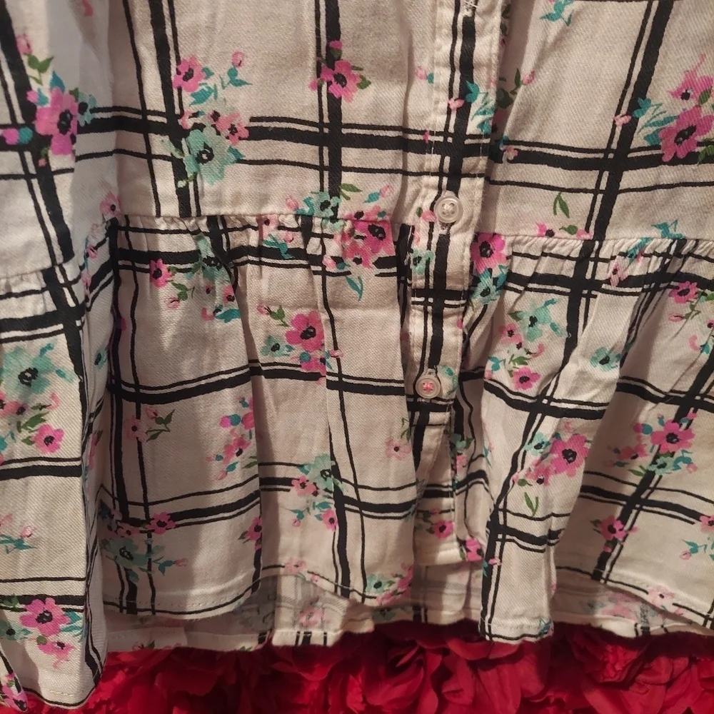 SO Girls Size 12 Long Sleeve Floral Peplum Button Down Top