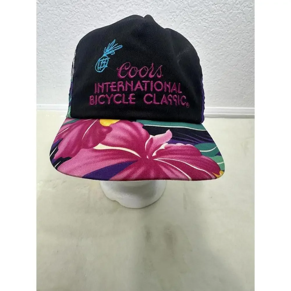 VTG Rare 1980s Coors Bicycle Classic Floral Strapback Hat Retro Cycling Hawaii