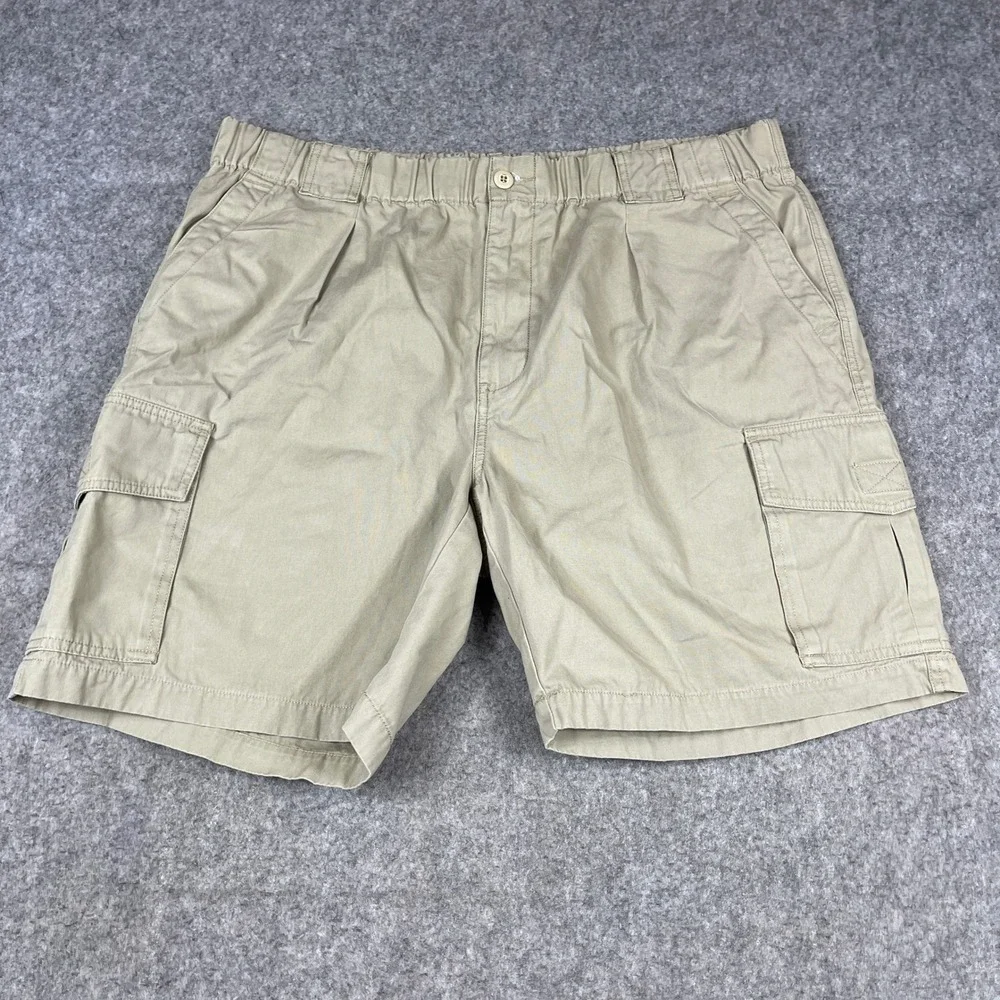 Tommy Bahama Cargo Shorts Mens Large Khaki Cotton Pleated Elastic Waist Tan