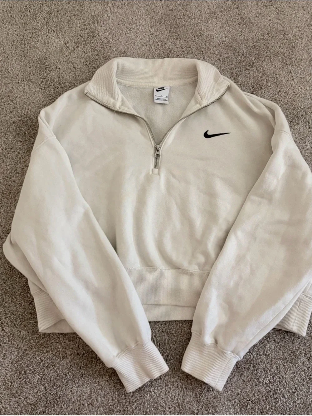 Nike White Half-Zip Sweatshirt with Black Swoosh