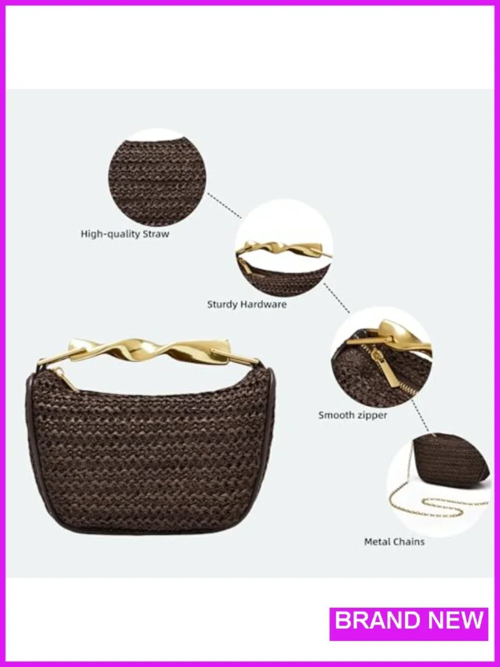 Handwoven Straw Clutch Mini Crossbody Bag Evening Wedding Purse