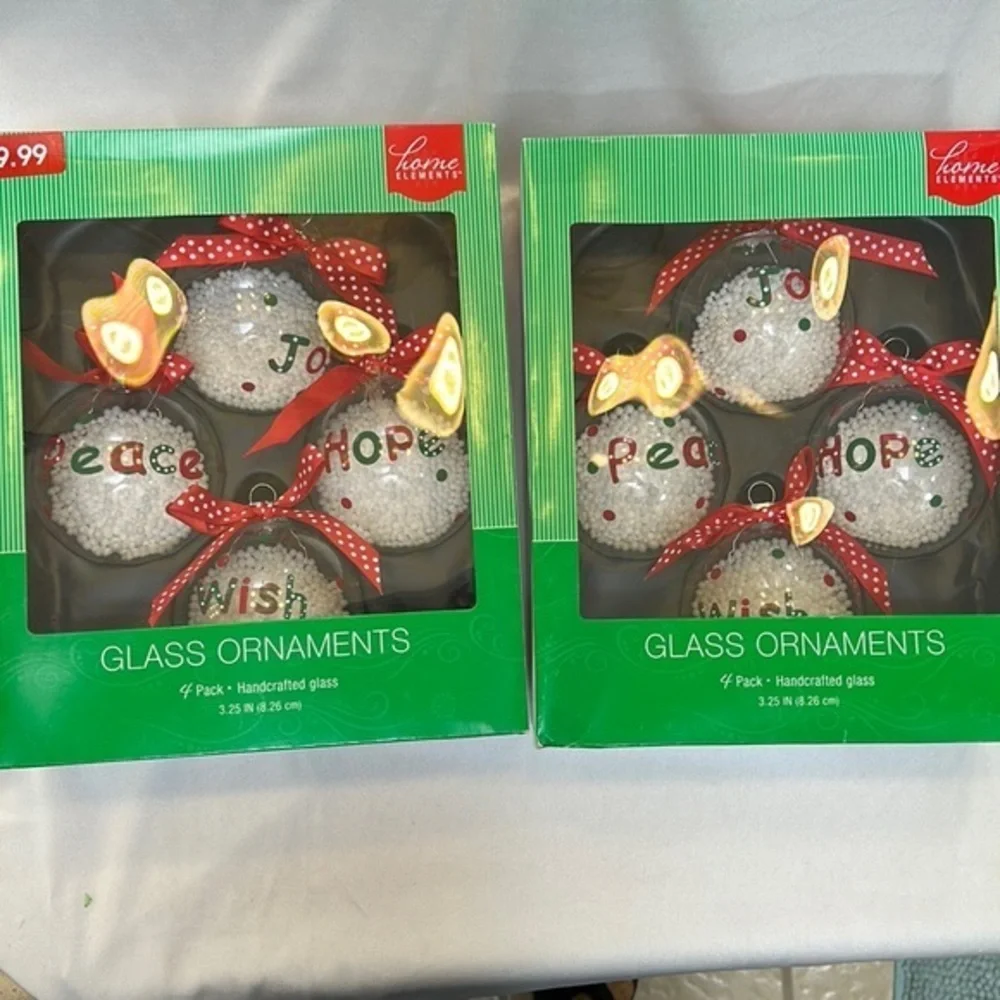 Home Elements Clear Glass Ornaments with Snow Inside--2 Boxes of 4