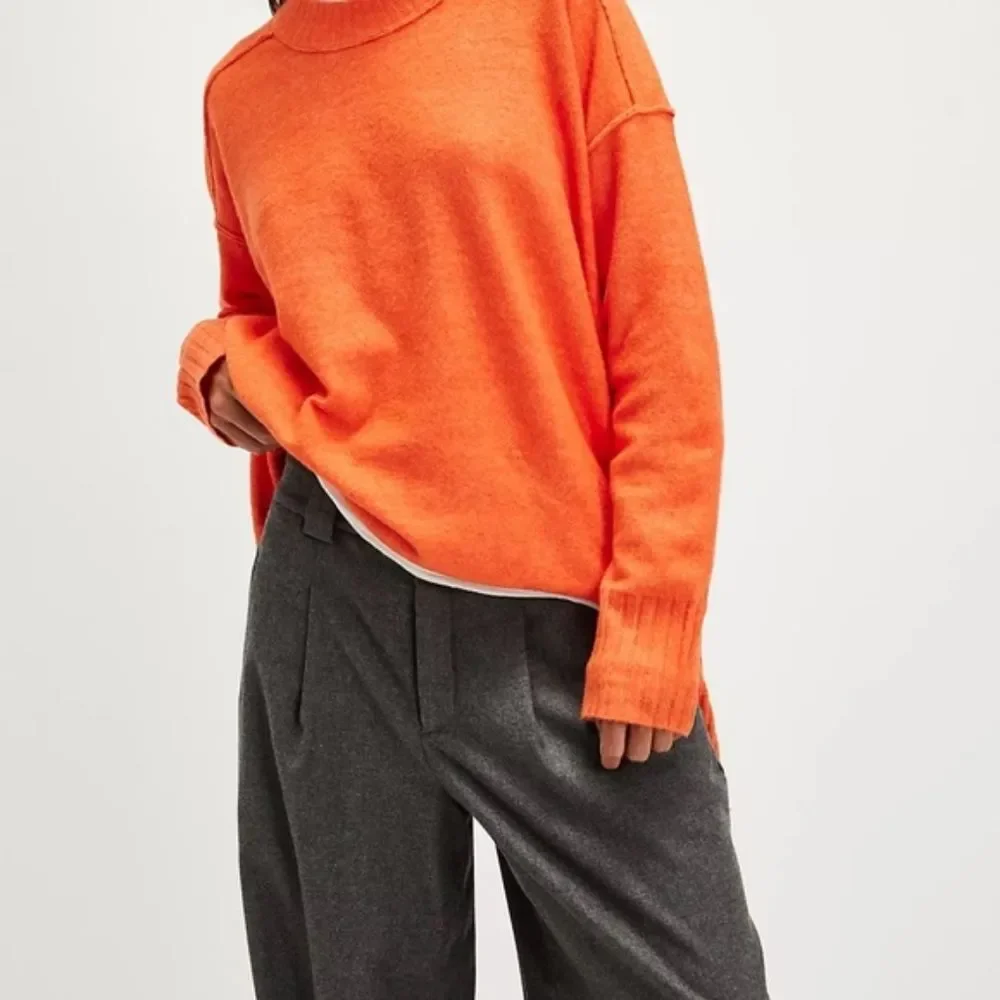 Free People Orange Yellow Crew Neck Sweater NWT Sz M