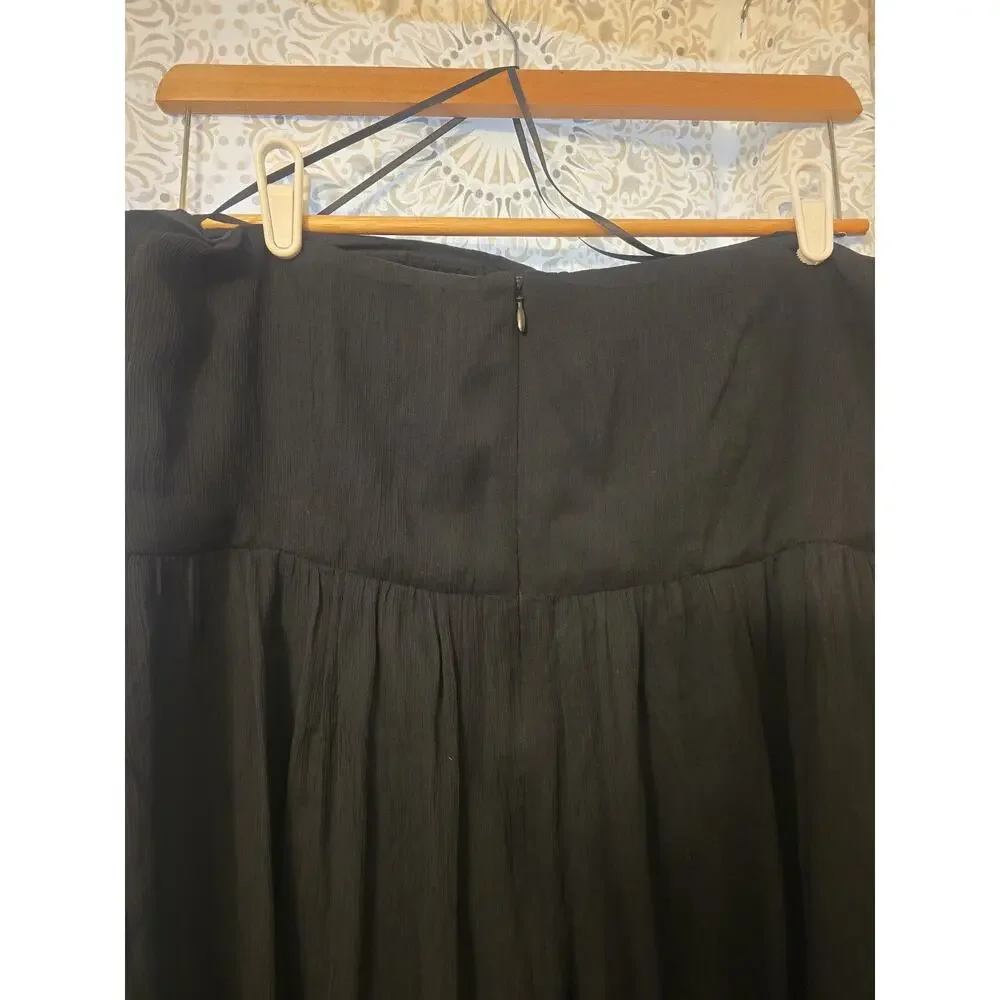 J. Crew Black Strapless Pleated Chiffon Silk Dress built in bra LBD sz 18 formal