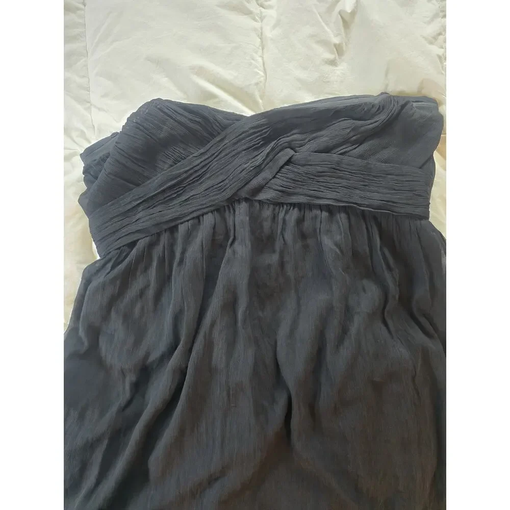 J. Crew Black Strapless Pleated Chiffon Silk Dress built in bra LBD sz 18 formal
