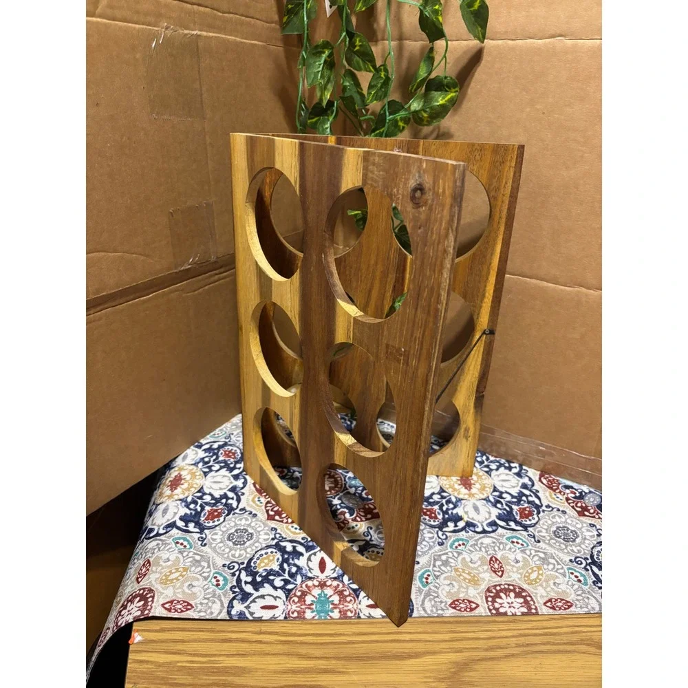 Natural Acacia Wood 6 Bottle Wine Rack Foldable A-Frame Countertop Storage Stand
