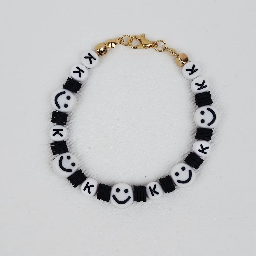 Handmade Black And White Smiley Face  Letter K Bracelet