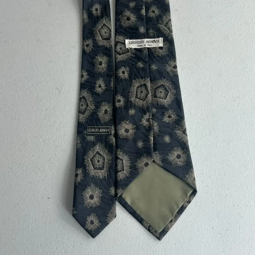 Giorgio Armani Necktie Men's 100% Pure Silk Black Burst Circles Geometric