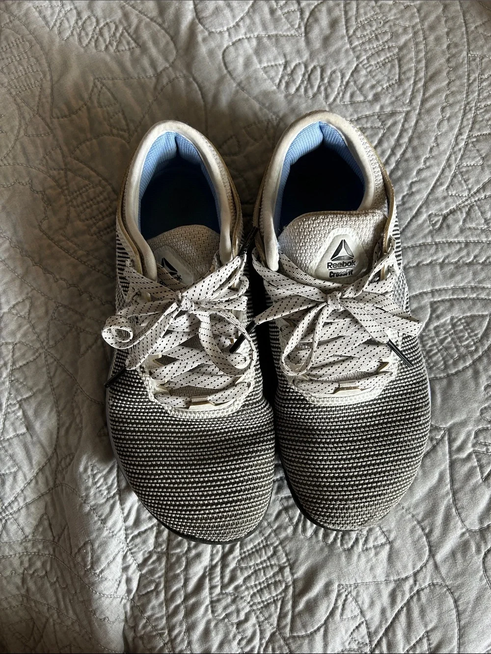Reebok Knit Running Shoes in Black, White & Light Blue