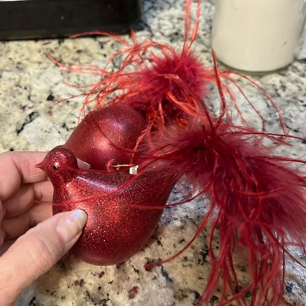 Pier One Set of 2 Vintage Red Bird Christmas Ornaments