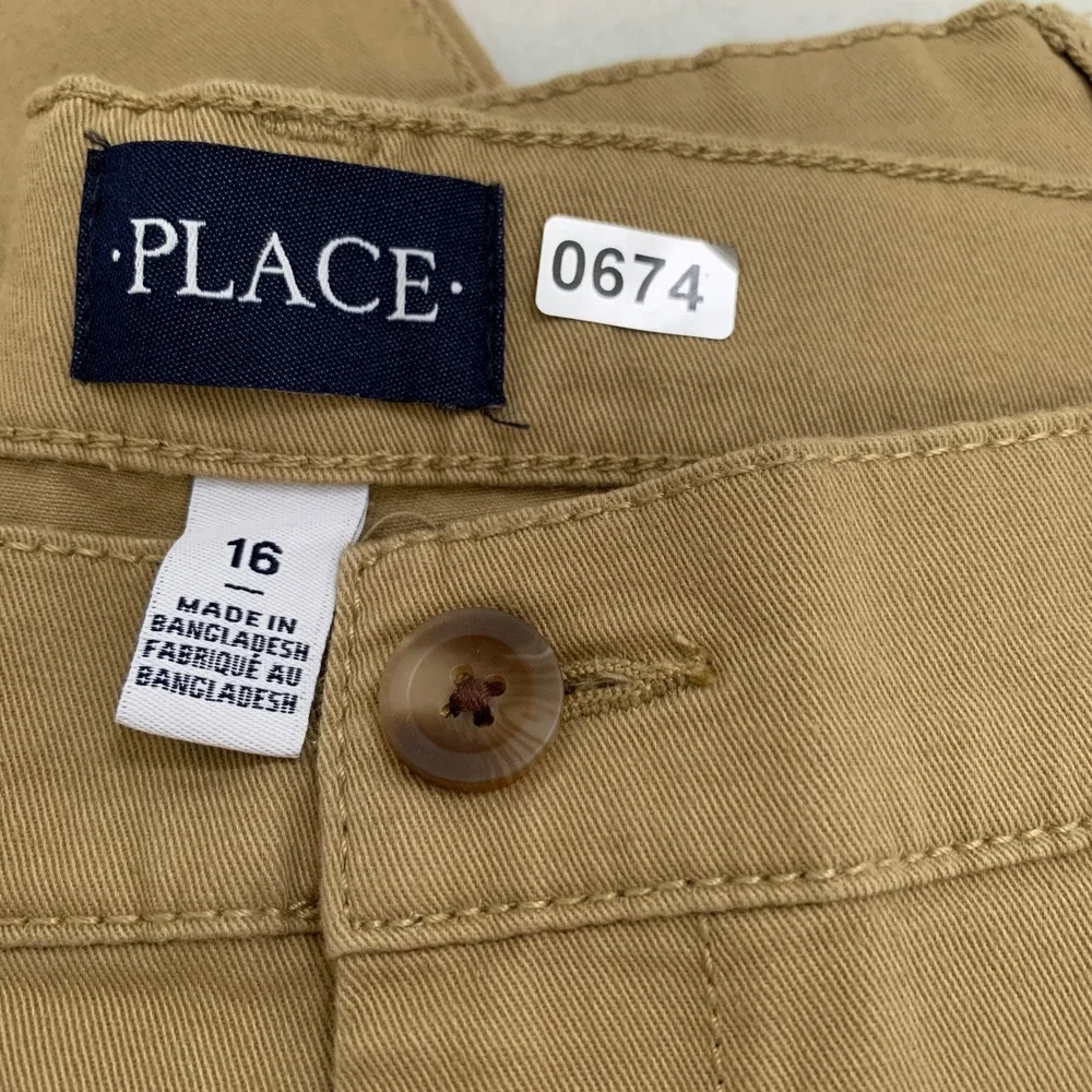 2-Pack The Children's Place Chino Pants BIG BOY Uniform 16 Tan Khaki Adjustable