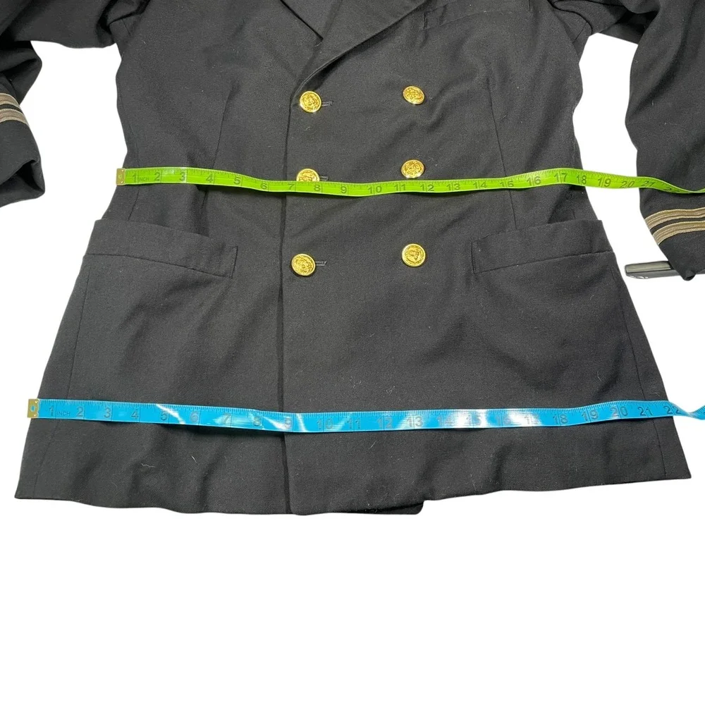 Vintage S. Davis Clothing 40R Black Suit Double Breasted Naval Officer Military
