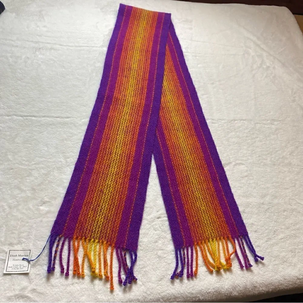 Handwoven Scarf New With Tags 100% Wool Purple Orange and Yellow