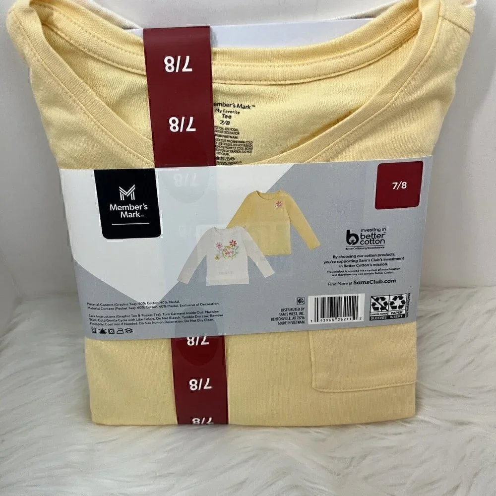 NEW Member's Mark My Favorite T-shirt 2 Pack Girl's Size 7/8 Tag Free Comfort