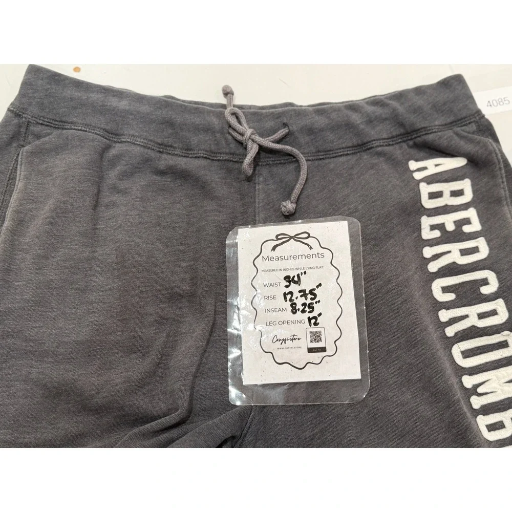 Abercrombie & Fitch Mens Logo Sweat Shorts Gray Drawstring Fleece Large 128A0023