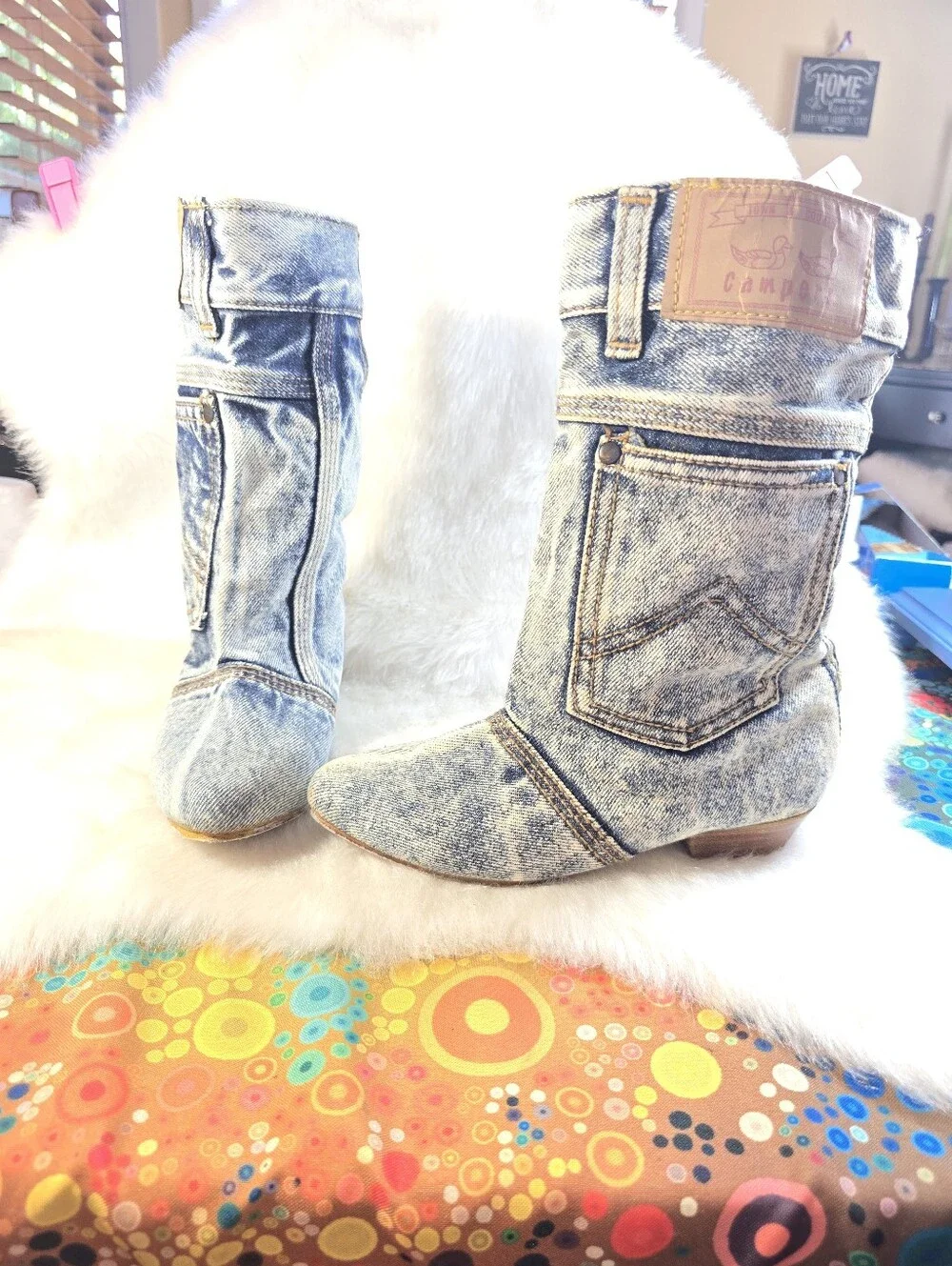 Town & Country Camper Acid Wash Blue Denim-Style Women’s Jeans Booties 