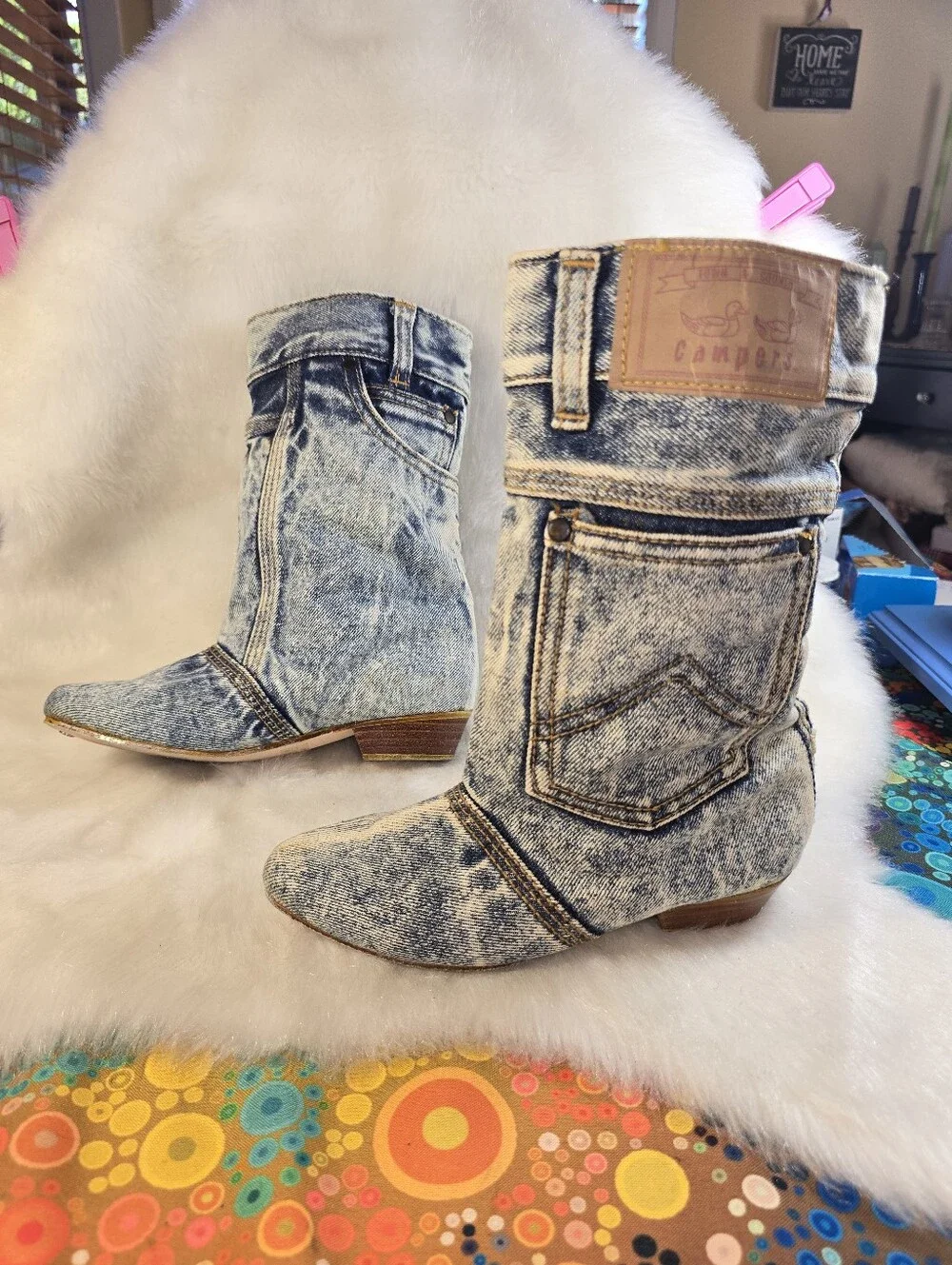 Town & Country Camper Acid Wash Blue Denim-Style Women’s Jeans Booties 