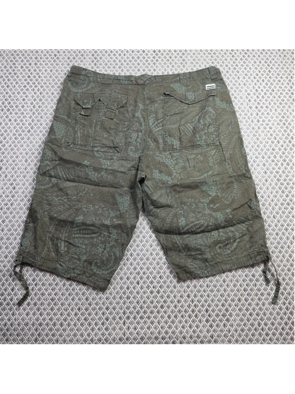Sean John Cargo Shorts Men’s Size 40 Olive Green Linen Blend Printed Military