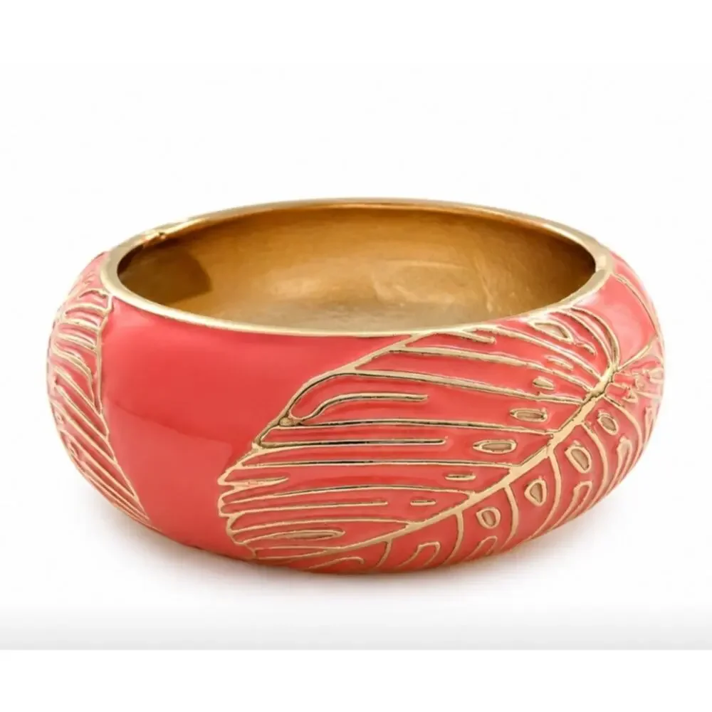Sequins Pink Gold Monstra Palm Leaf Hinge Bracelet New