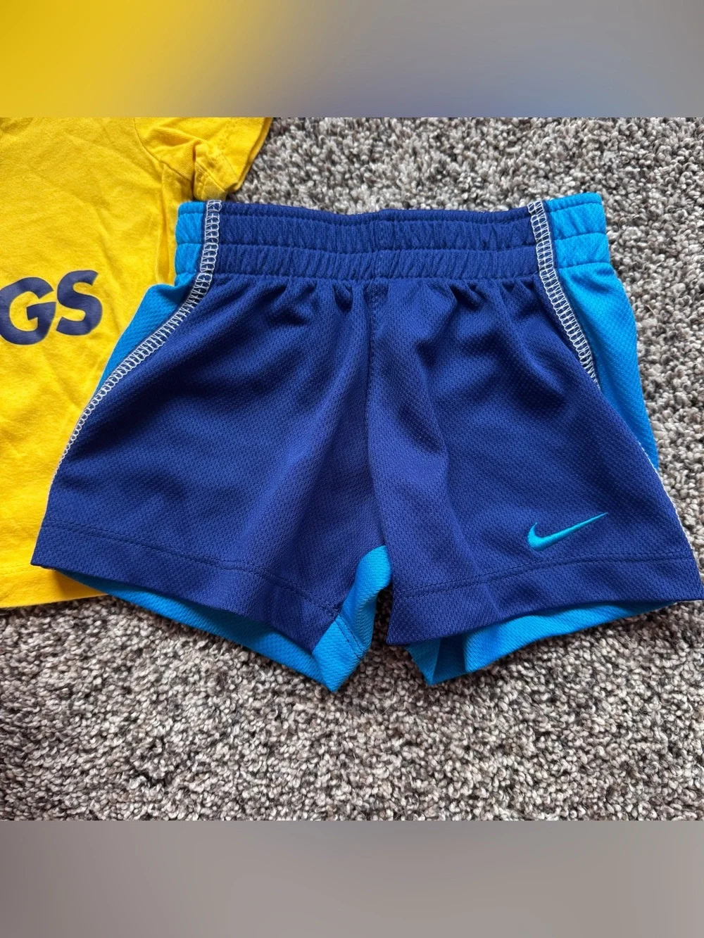 Nike Yellow 'I Run Things' Tee with Navy & Bright Blue Athletic Shorts