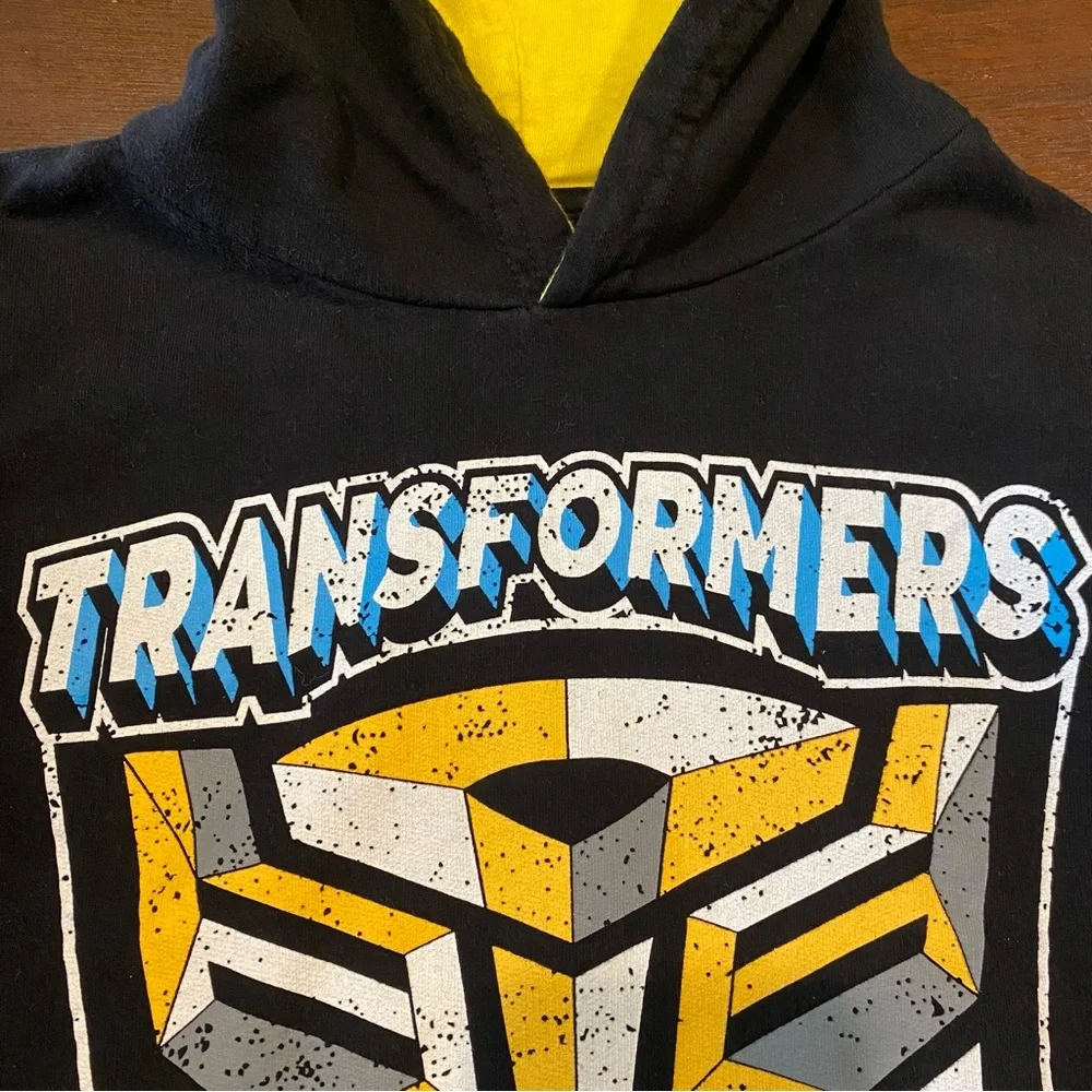 Bumblebee sweatshirt by Transformers with hood black yellow kids shirt size 7/8