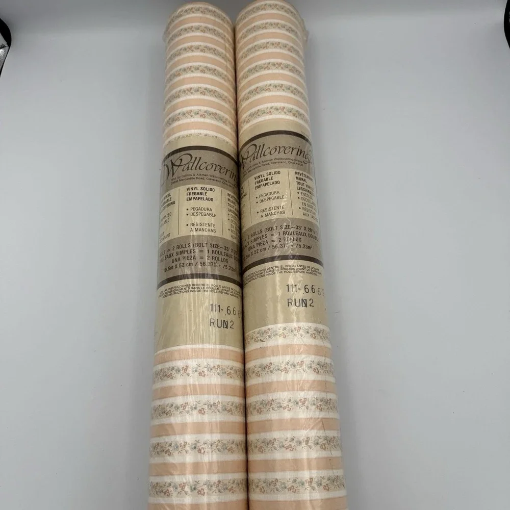 Vintage Collins & Aikman Wallcoverings Cream Pink Blue Floral 2 Double Rolls
