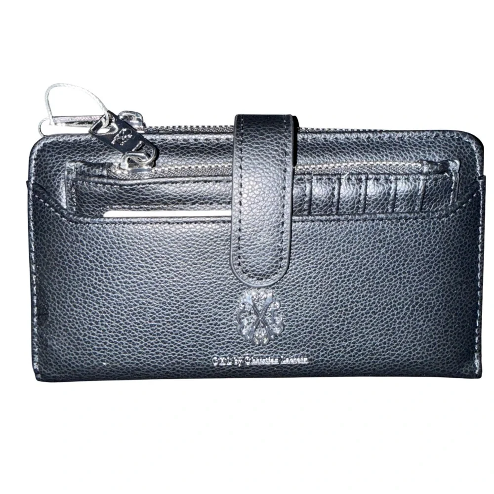 CXL Christian Lacroix Bryce Black Pebble ID Fold Zipper Wallet Set NWT