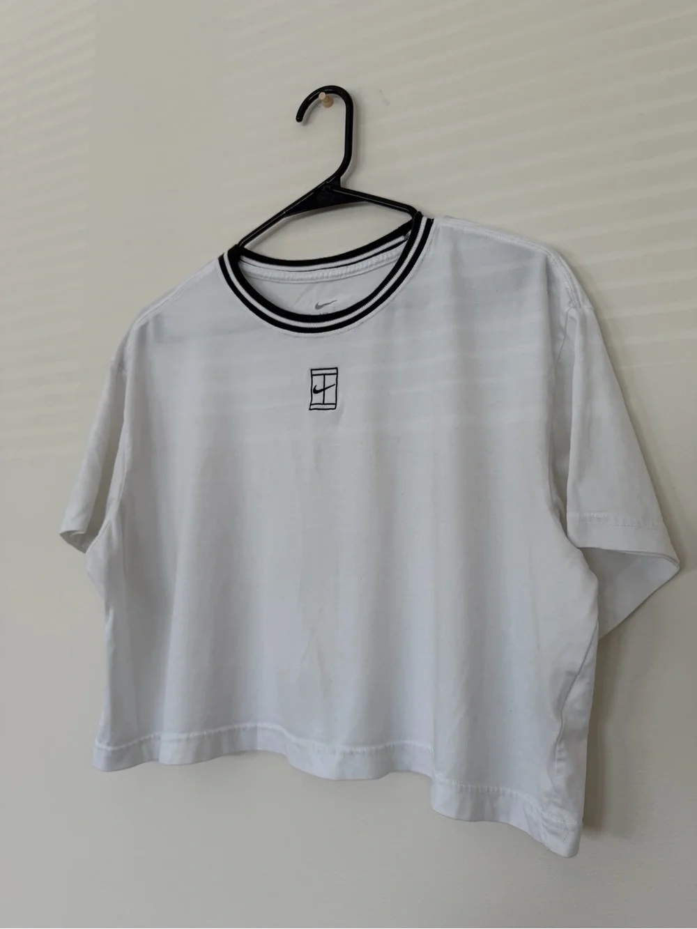 Nike Women's White Cropped Tee with Black Neckline
