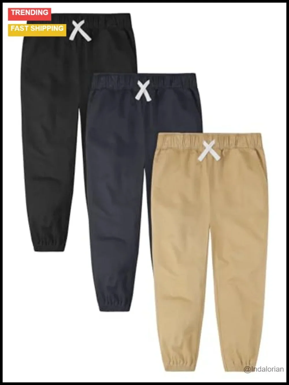 3-Pack Boys Pull-On Jogger Pants Cotton Stretch Chino Elastic Waist