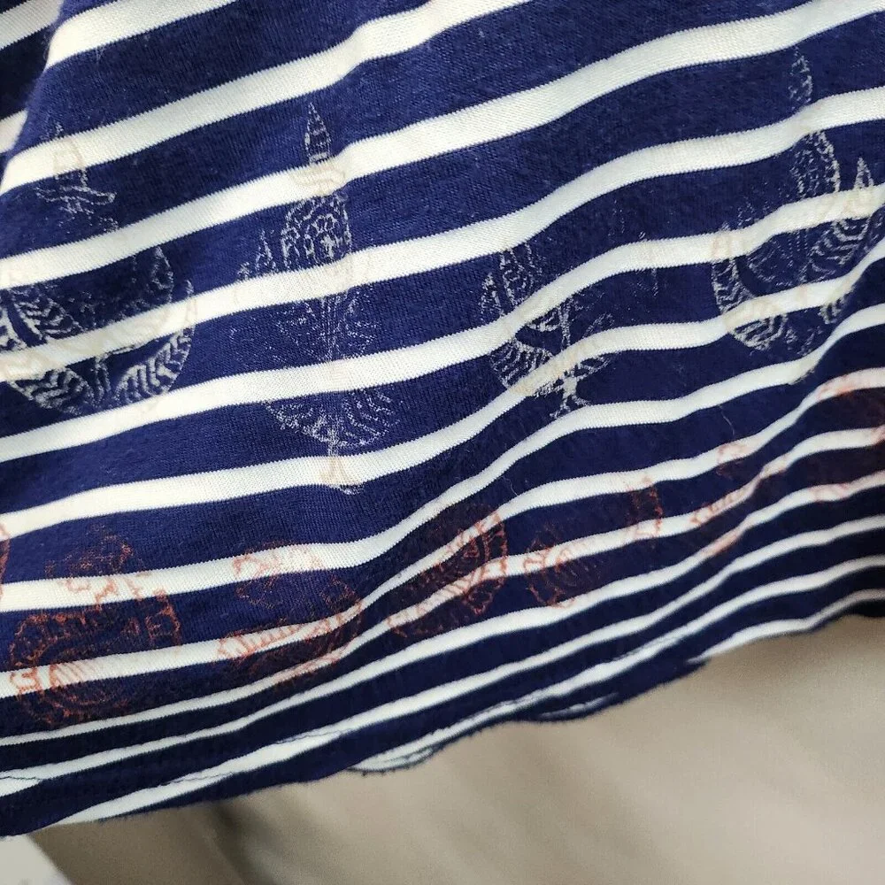 Vintage Free People Womens‎ BOHO Tank Top XS Blue White Embroidered Striped