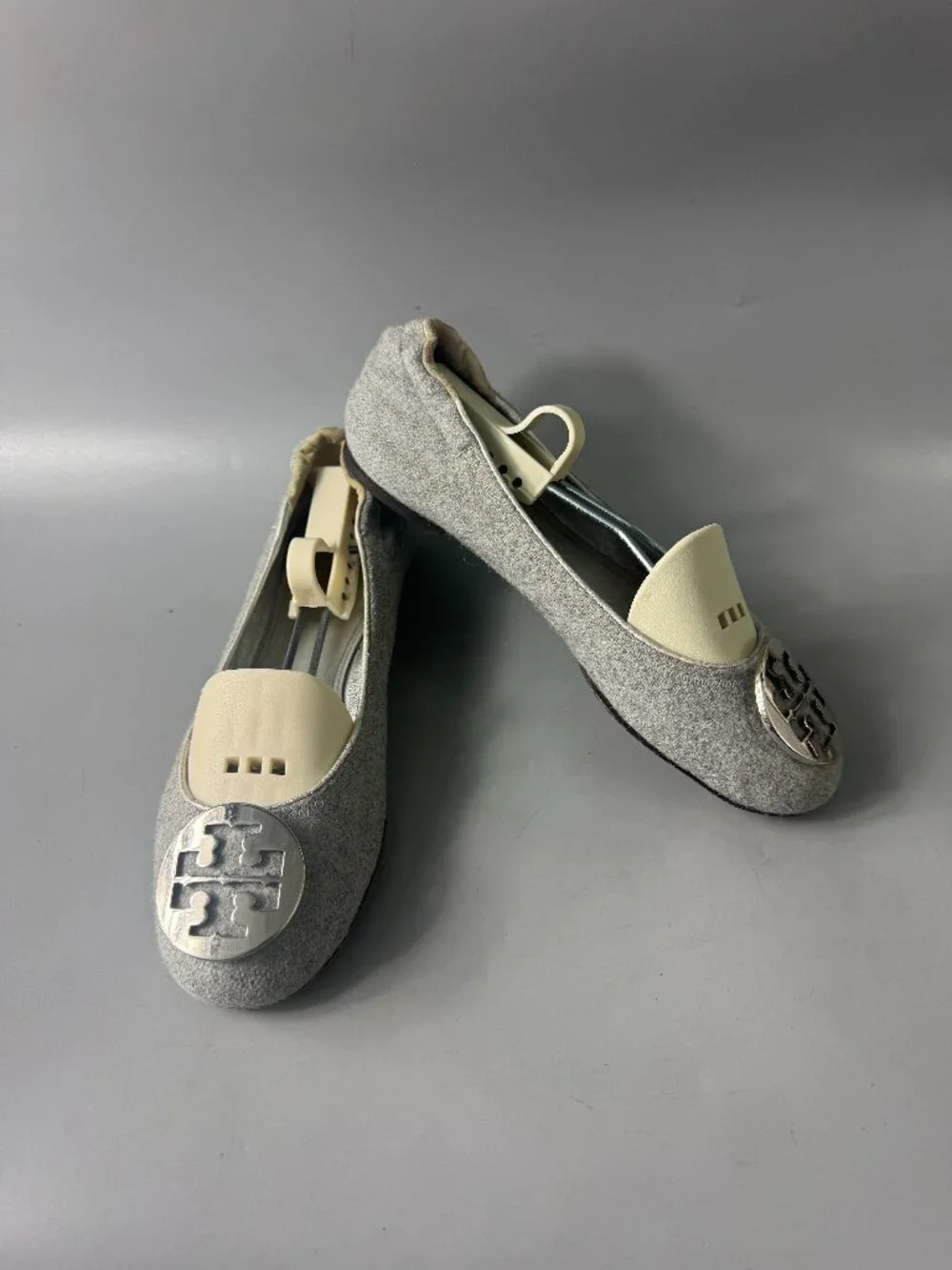 Tory Burch Reva Gray Silver Wool Ballet Flats Shoes, Size 7