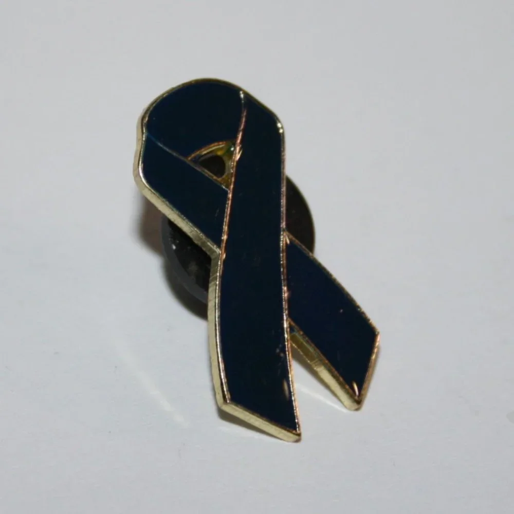 Gold and navy blue ribbon lapel pin 1