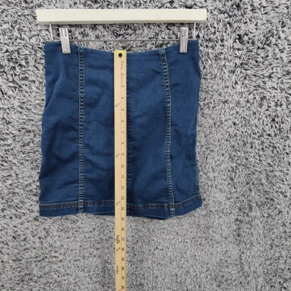 Free People Women Y2K Boho Indie Festival Minimal Denim Mini Skirt 8 Blue Seamed