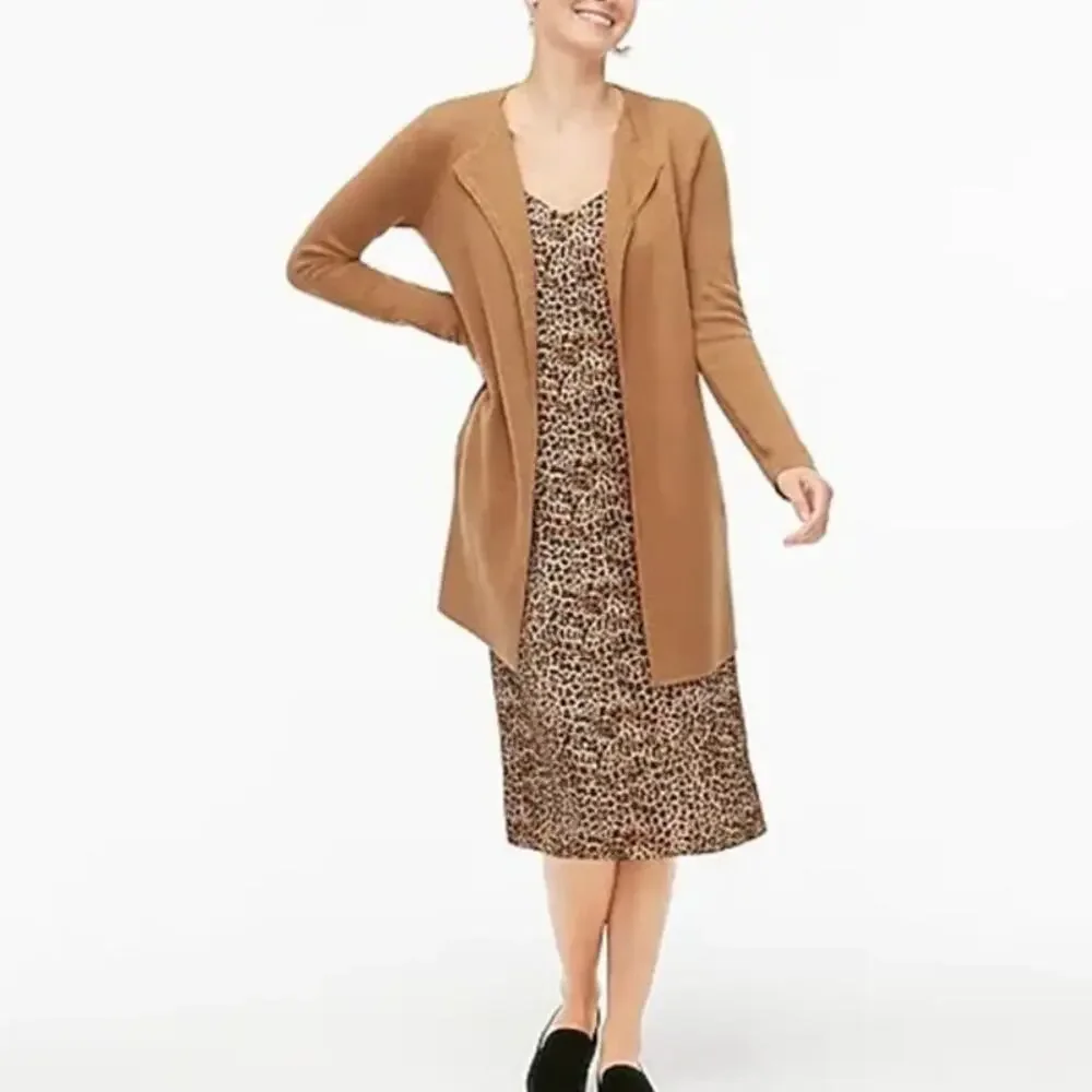 J. Crew Vanessa Cardigan Sweater Jacket Open Front Longline S Cotton Camel Tan