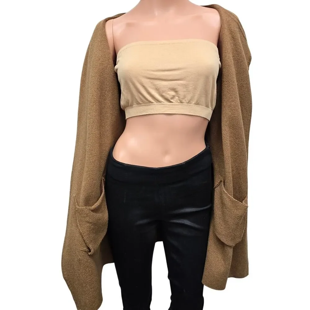 J. Crew Vanessa Cardigan Sweater Jacket Open Front Longline S Cotton Camel Tan