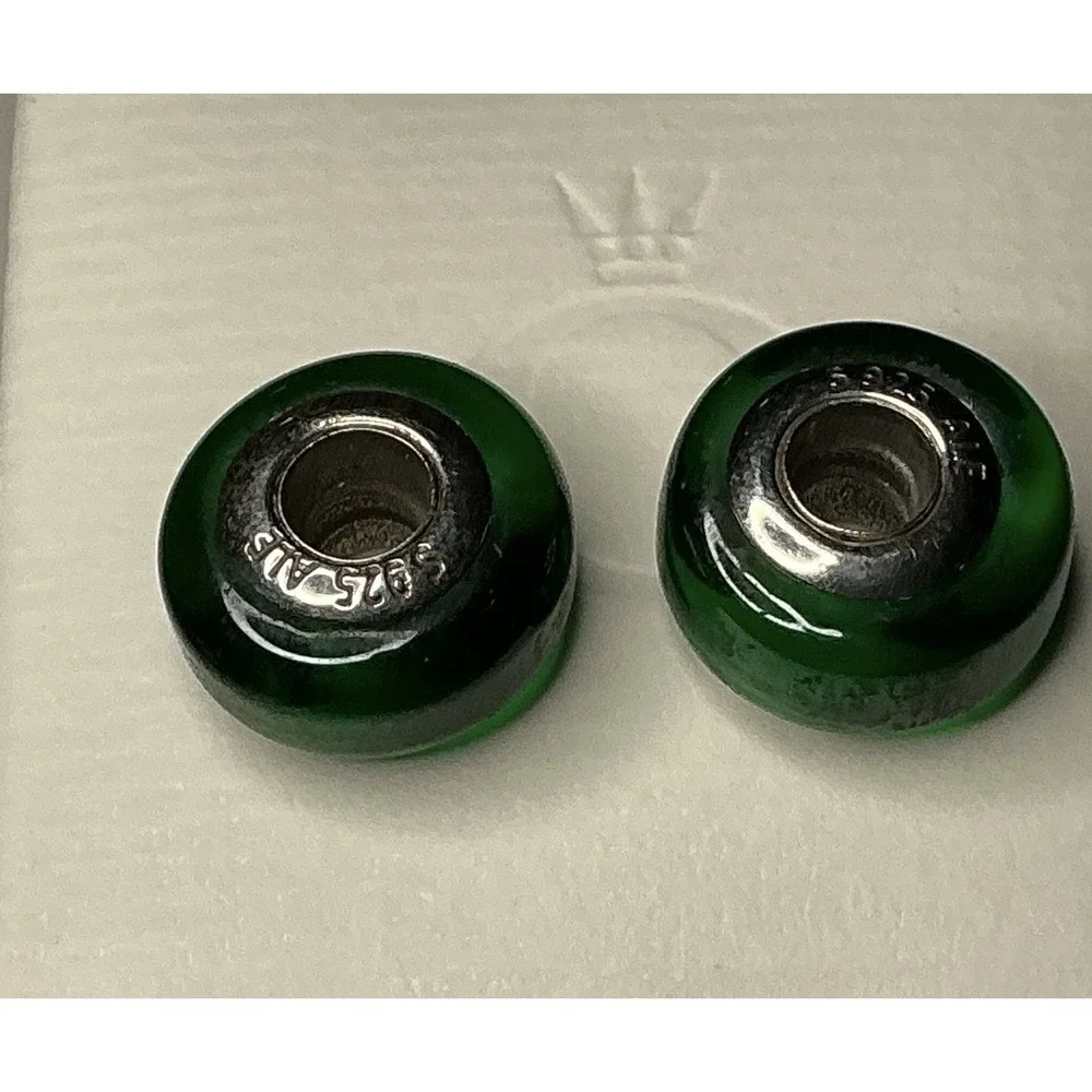 Pandora Green Murano Glass Charms Pair ALE 925 Sterling Silver Beads