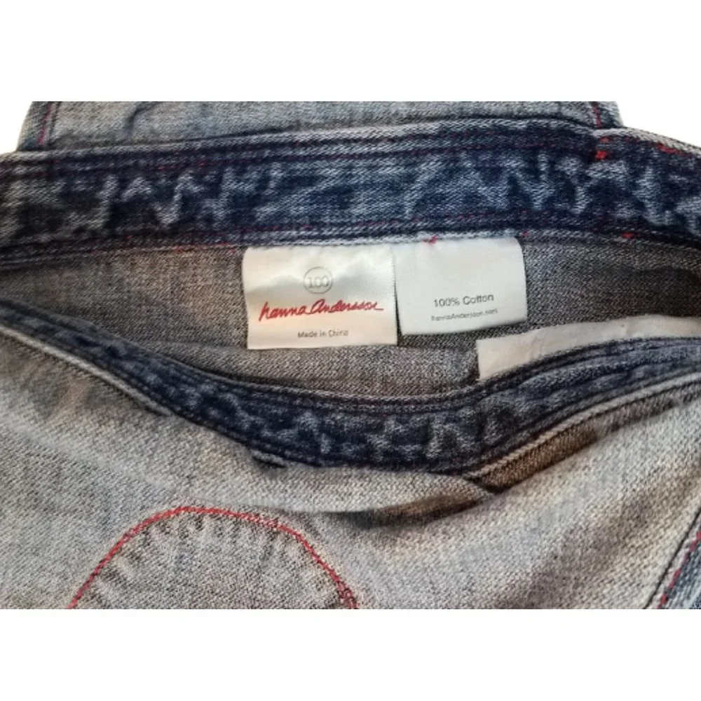 HANNA ANDERSSON Denim Blue Jean Overall Dress Girls Size 4